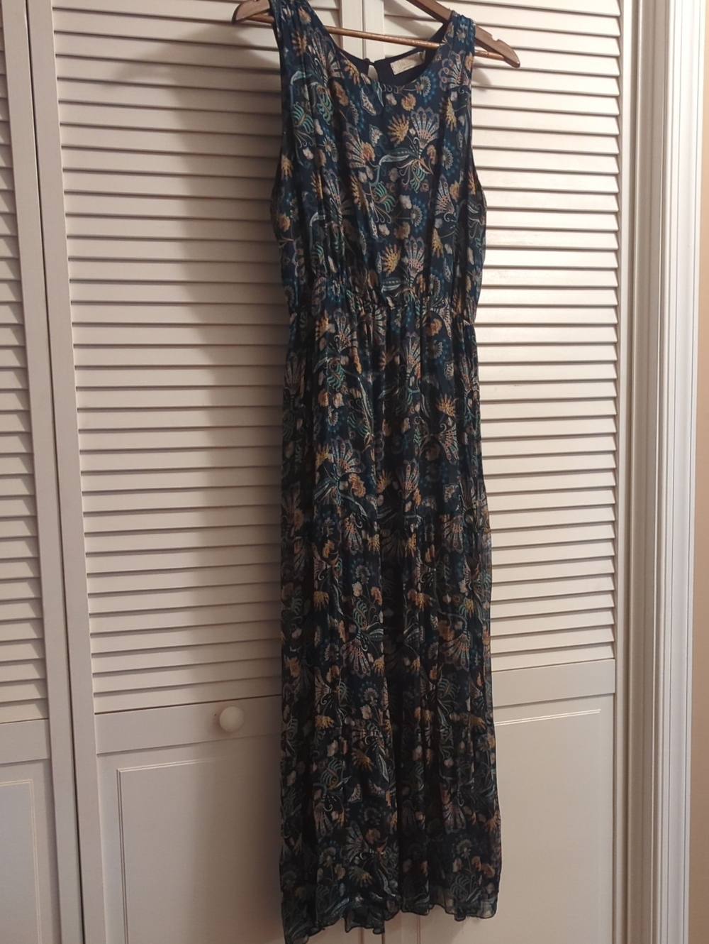 Navy Floral Sleeveless Maxi Dress with Elastic Waist - Unbranded